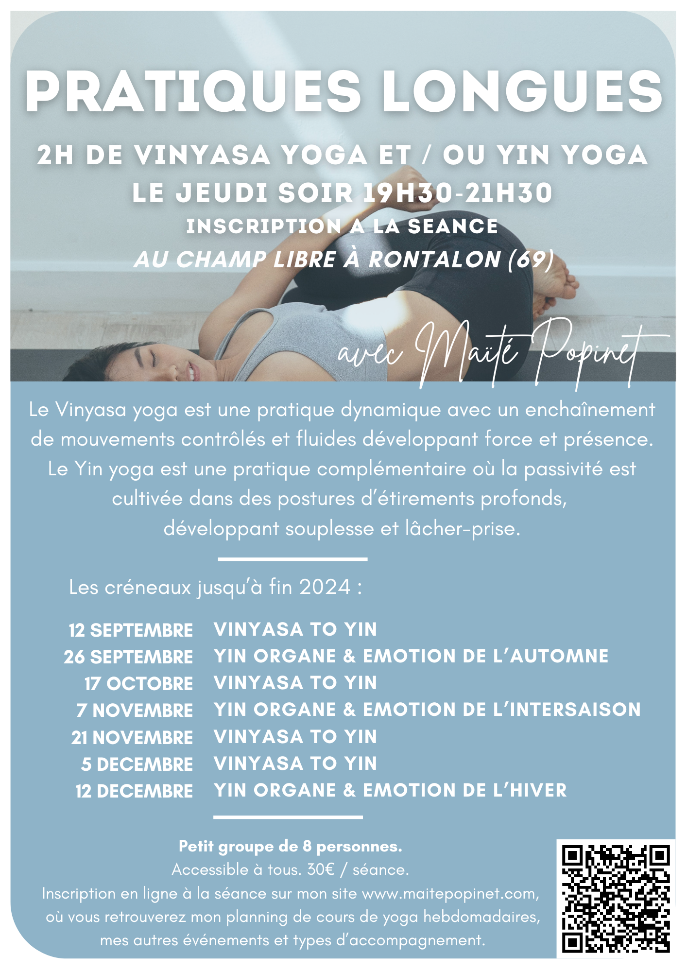 Cours de vinyasa et yin yoga - Pratique longue de 2h avec Maïté Popinet